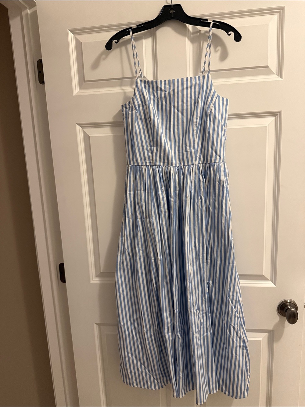 Blue & White Striped Spaghetti-Strap Midi Dress